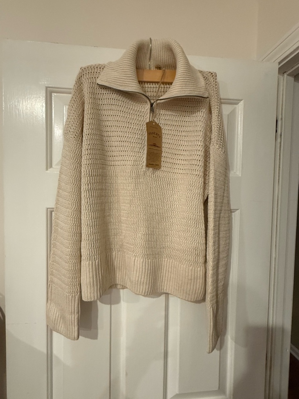 Faherty Cream Half-Zip Knit Sweater